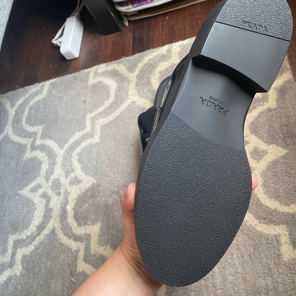 Prada Black Leather Slip-On Mules with Silver Logo - Picture 3 of 6